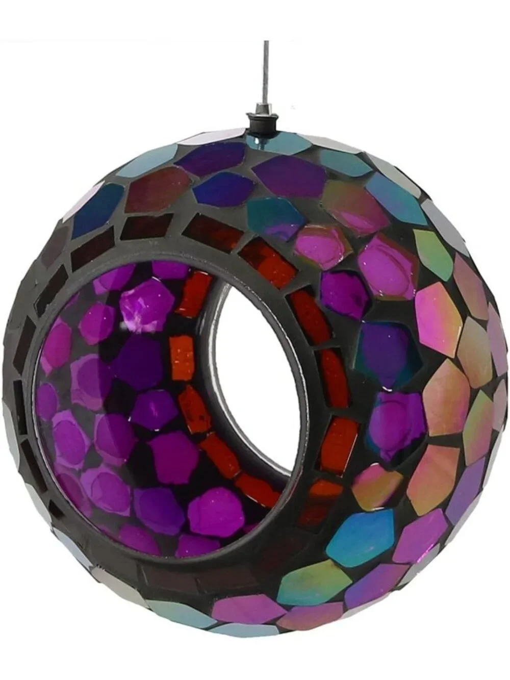 Iridescent Purple Mosaic Hanging Bird Feeder - 6-Inch Glass for Outdoors